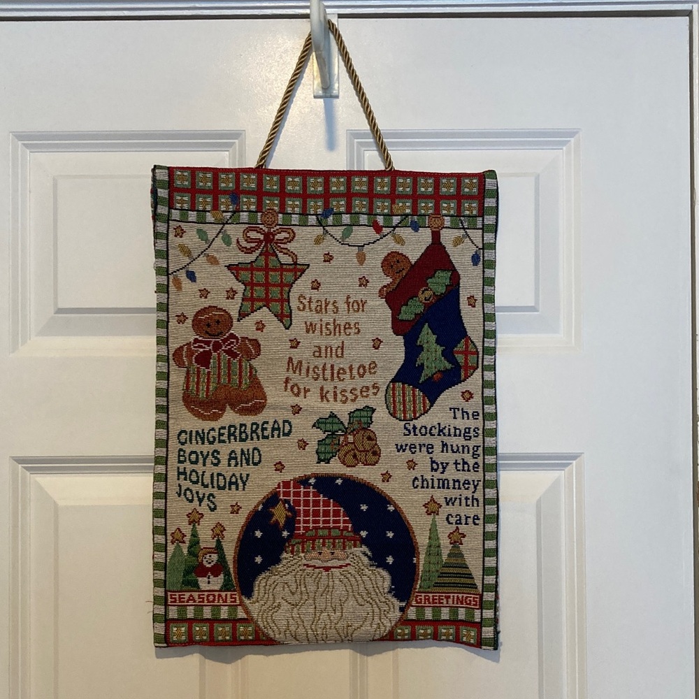 Festive Holiday Tapestry hanger Gingerbread boys and Holiday joys